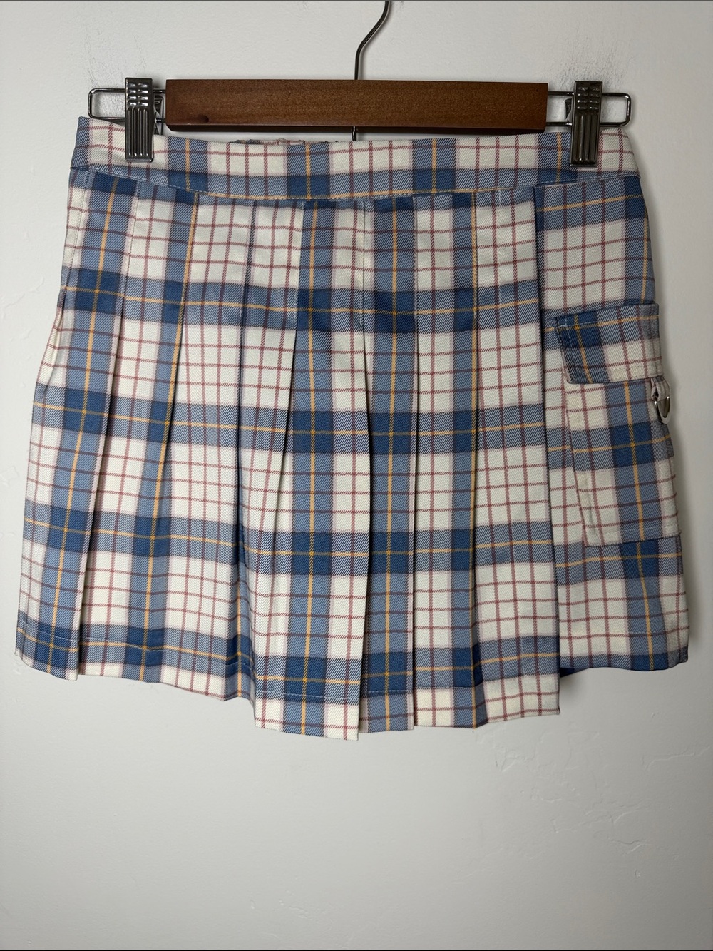 Forever 21 Colorful Pleated Plaid Skirt Skort S Shorts Pocket High Waist Blue
